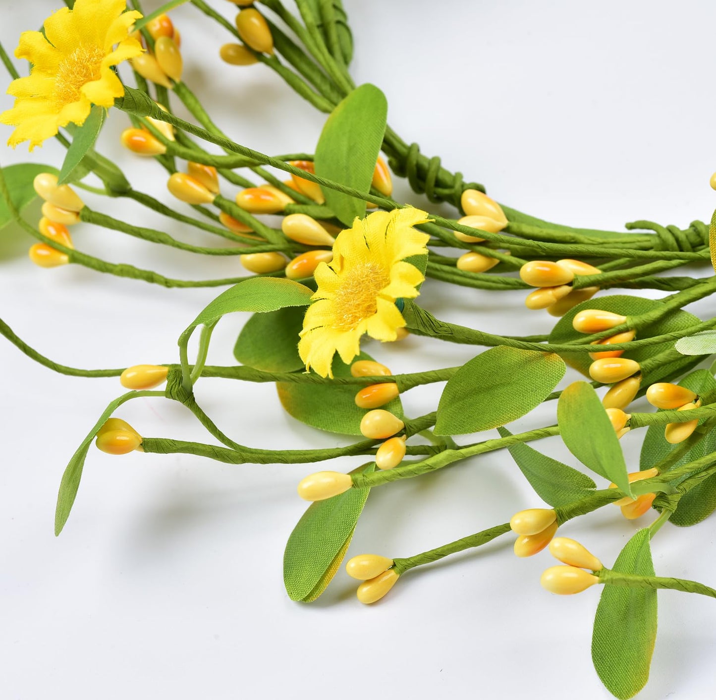 LSKYTOP Artificial Yellow Wreath with Berries and Daisy Flower Wildflower Spring Summer Wreath for Door Wall Wedding Decor,11inch