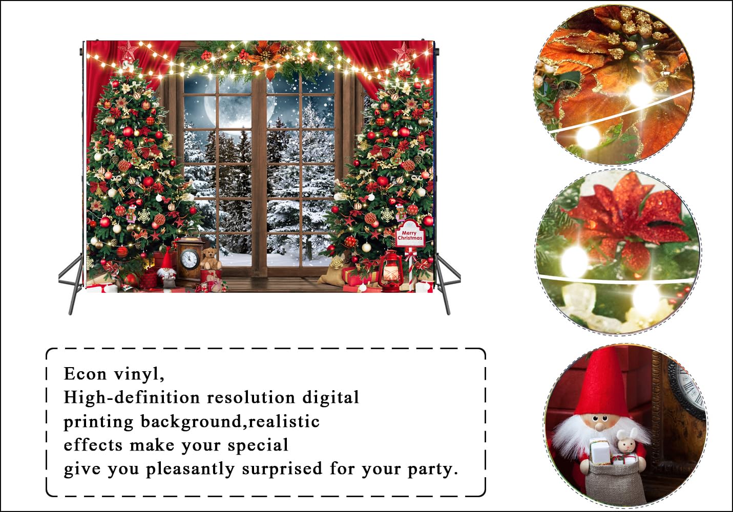 LTLYH 7x5ft Winter Christmas Photography Backdrop Xmas Rustic Wooden Window Full Moon Night Background Baby Kids Party Decorations Portrait Cake Table Banner Photo Studio Props