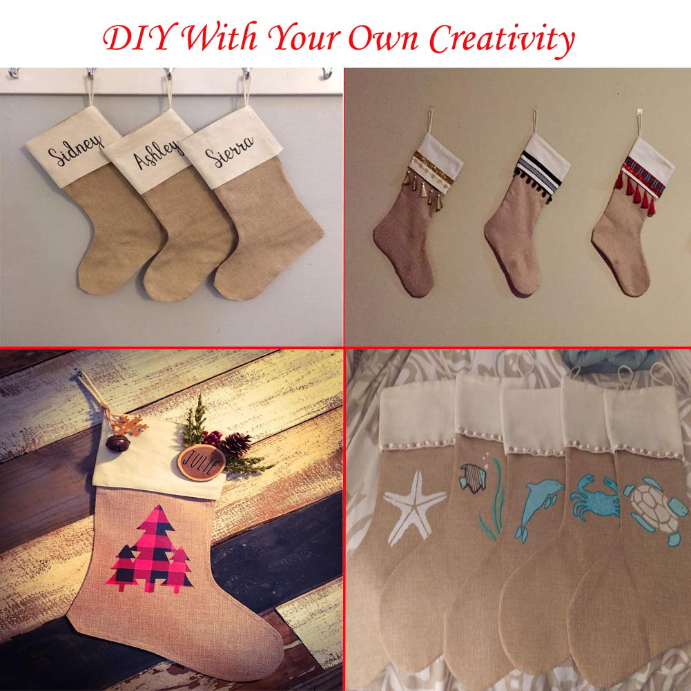 DECORA Natural Jute Burlap Christmas Stocking Fireplace Hanging for Gifts Goodies Handmade Projects Set of 6