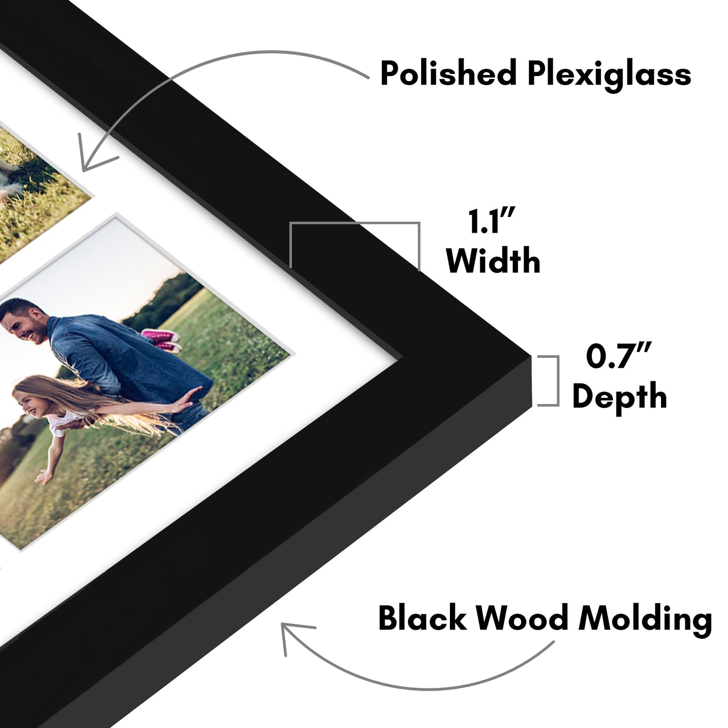 Americanflat 12x22 Collage Picture Frame with Polished Plexiglass - Fits Eight 4x6 Photos or One 12x22 Photo - Gallery Wall Frame Set - Signature Collection - Photo Frame for Wall Display – Black