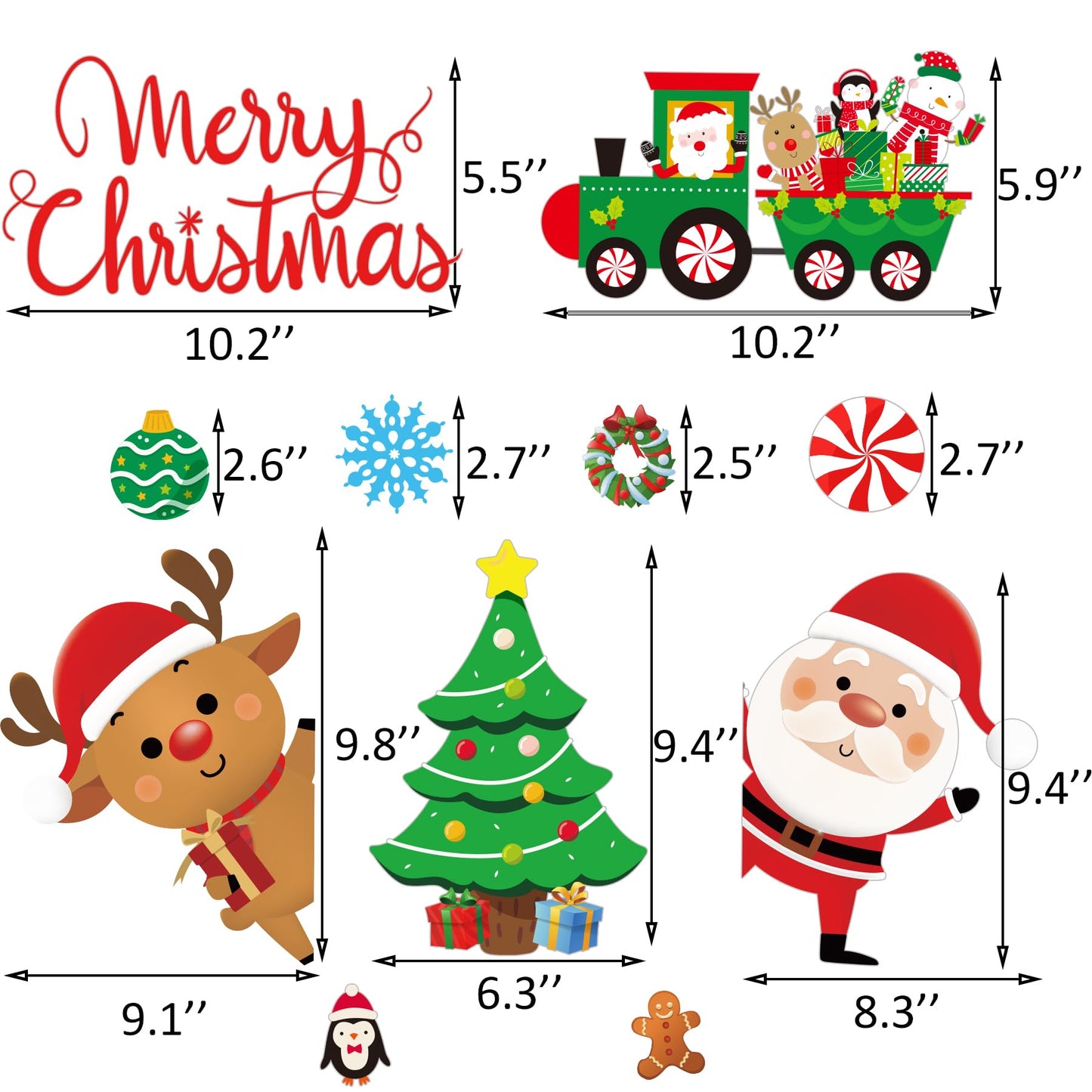 Christmas Wall Decals Stickers 96PCS Removable Large Merry Xmas Wall Decorations Christmas Bathroom Decor Santa Claus Snowman Reindeer Window Clings for Outdoor Indoor