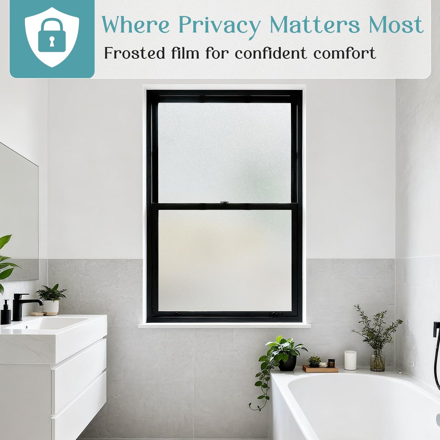 Haton Window Privacy Film Frosted Glass Film for Door Bathroom Shower, Peel & Stick, Day & Night, Papel para Ventanas Privacidad, Covering Sticker Removable Decorative Translucent Pure 17.5" x 78.7"