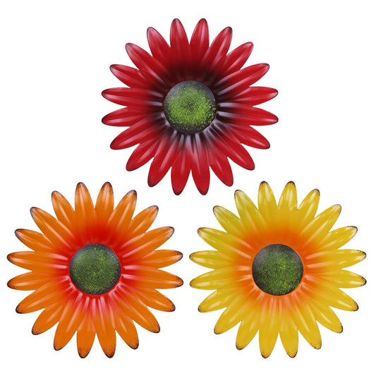 hogardeck Metal Flower Wall Decor for Indoor Outdoor, Kitchen Decor Floral Metal Wall Art, Wall Decor for Bathroom, Living Room, Porch, Garden, Yard, Backyard （3 Pcs 9'' ）