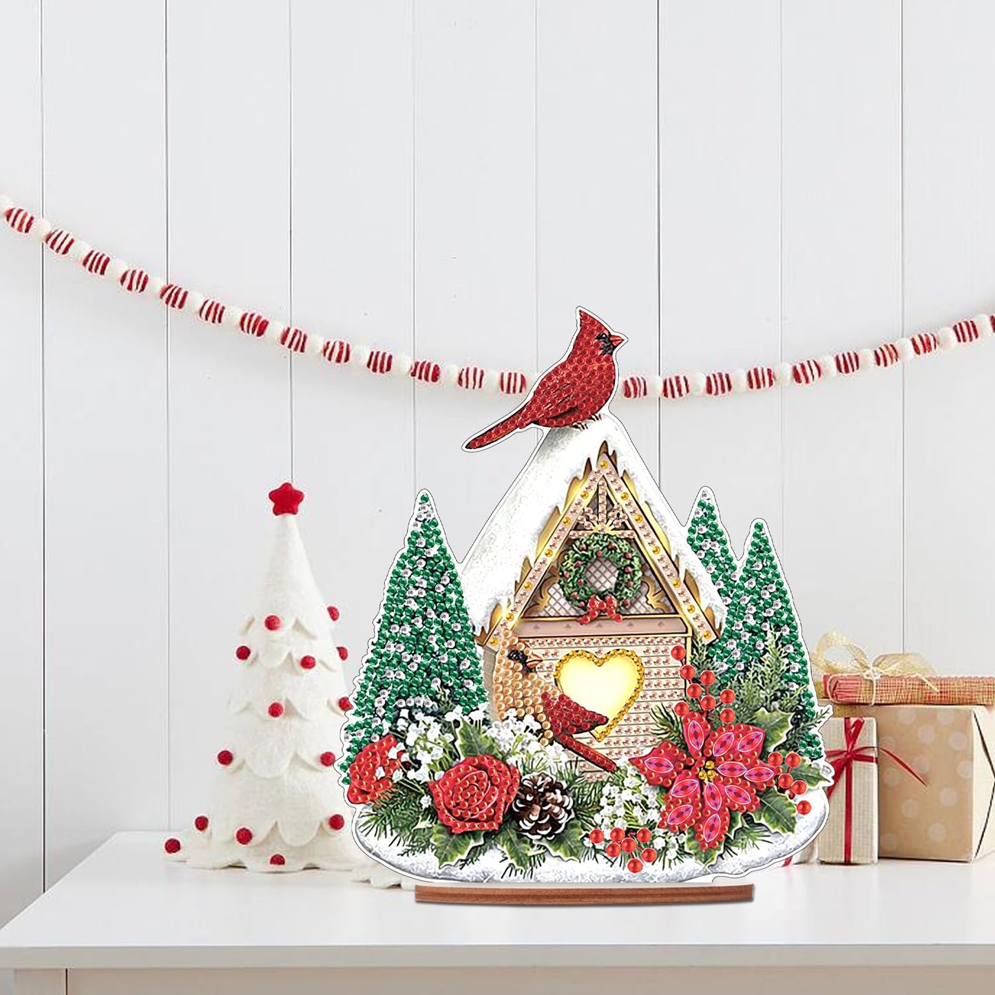 MVVMTOP Diamond Art Painting Tabletop Decoration, DIY Christmas Bird's Nest 5D Special Shaped Artificial Diamond Christmas Decorations by Number Mosaic Arts Crafts for Home Office Tabletop Decor Gift