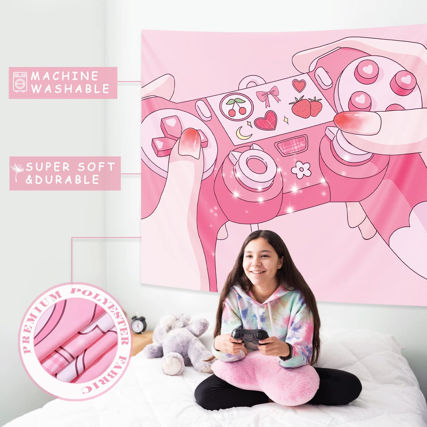 Pecfamly Cutecore Room Decor - Pink Anime Tapestry - Kawaii Posters - Gamer Girl Room Decor - Gaming Tapestry