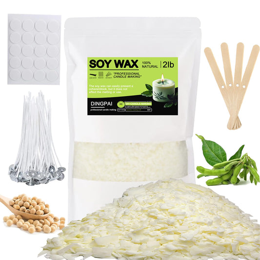 DINGPAI Natural Soy Wax for Candle Making, 2lb Organic Soy Wax Flakes, Premium Soy Candle Wax for Candle Making Supplies, Pure Candle Wax from Farm, No Harmless, Additives