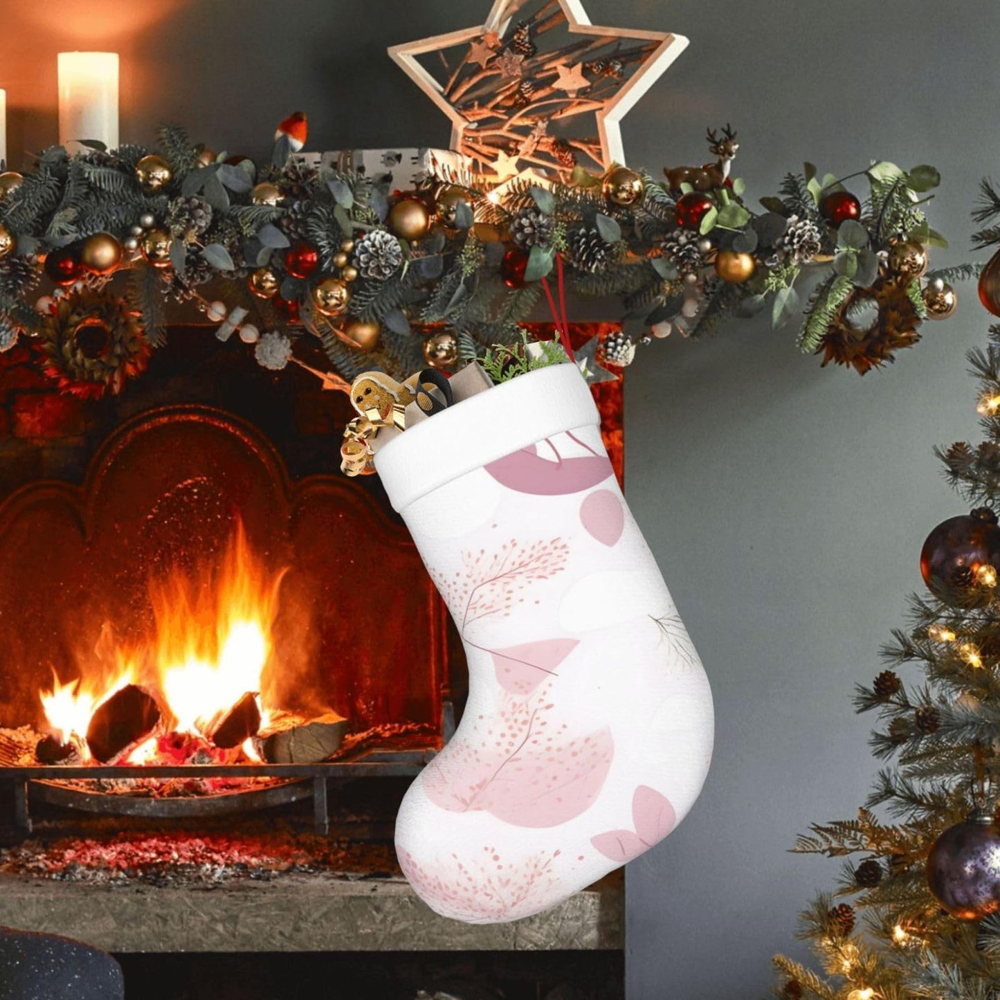 AthuAh Hand-Painted Floral Line Patternchristmas Socks, *Soft Christmas Socks, Christmas Party Decoration Socks, Suitable