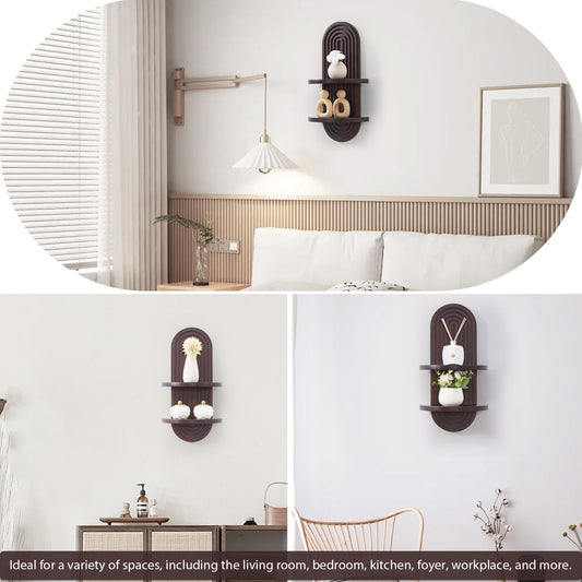 SweetSage Boho Wall Shelf with Arched Wood Design Mid-Century Rainbow Decor Floating Shelves for Home Bedroom Living Room Nursery Office 22 x 11.8 Inches Dark Brown