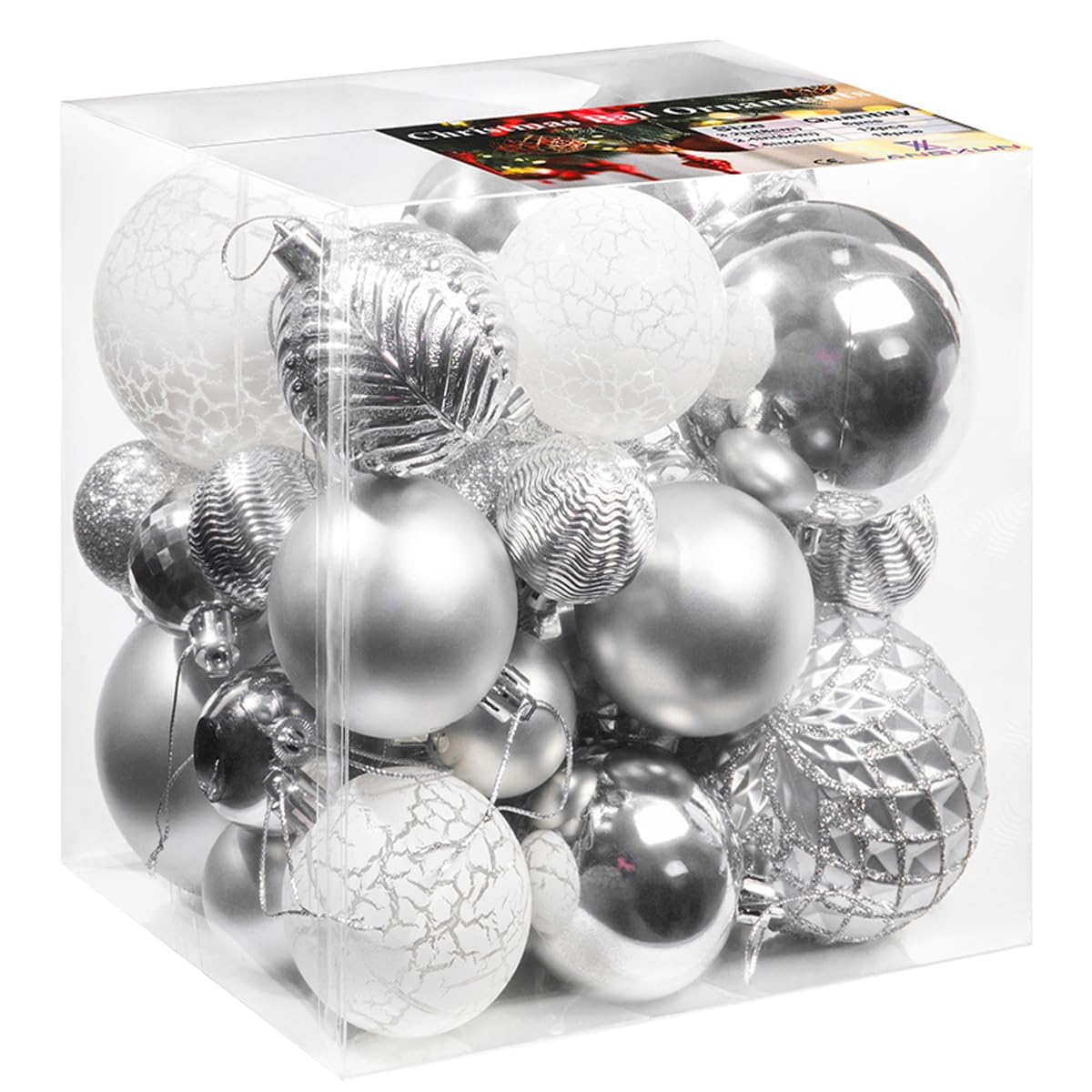LANGXUN 36pcs Silver Christmas Tree Decorations Balls, Bolas De Navidad, 2025 Christmas Decor, Indoor Outdoor Shatterproof Christmas Ornaments, Xmars Party Wedding Suppiles