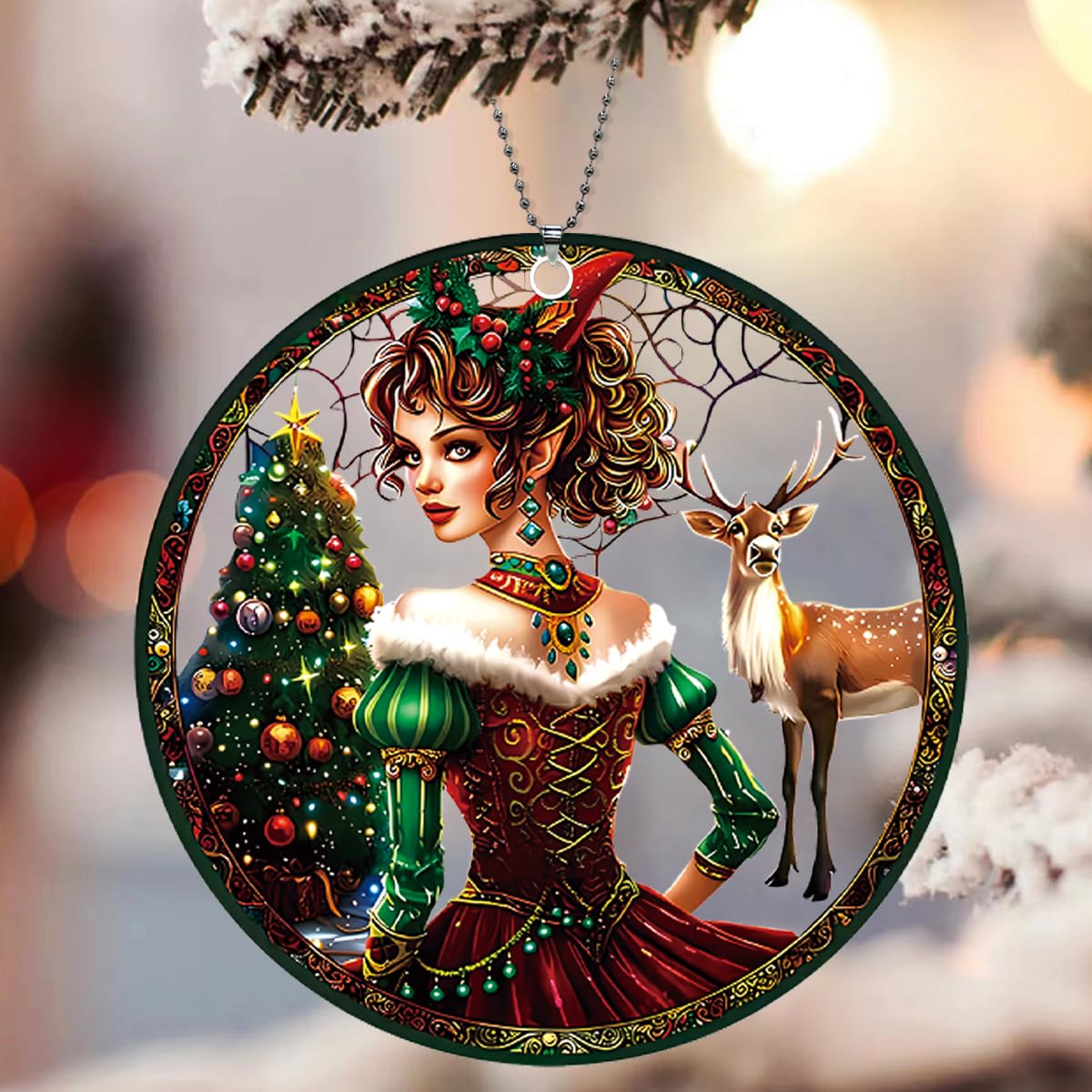 Elf Ornament, Women & Deer Ornaments for Christmas Tree, Beautiful Elf Christmas Decor, Funny Christmas Ornaments Exchange Ideas