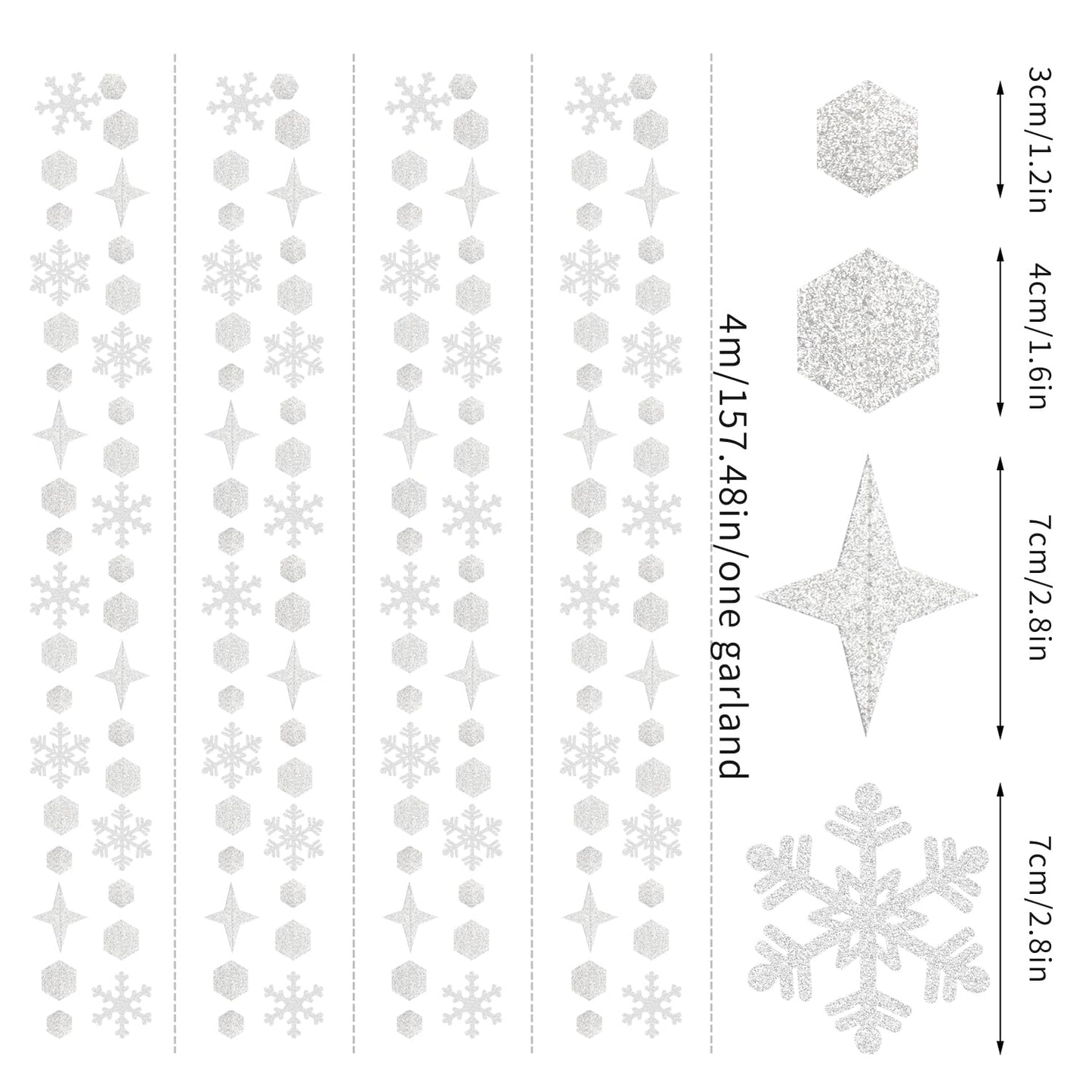 Snowflake-Snow White-Silver Christmas Party-Decorations Streamers - 52Ft White Winter Wonderland Frozen Hanging Paper Garland Banner,Birthday Wedding Baby Shower New Year Supplies Decor Hugtmr