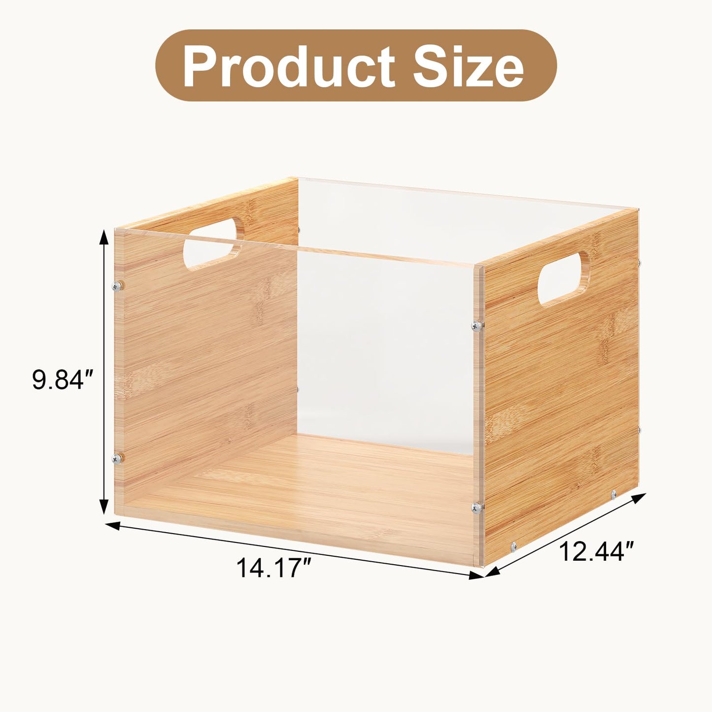 Sbanmao Clear Acrylic File Box Organizer, Bamboo Hanging Folder Storage Boxes, Filing Crate Bin Holder with Handle for Home Office Desk, Letter Size