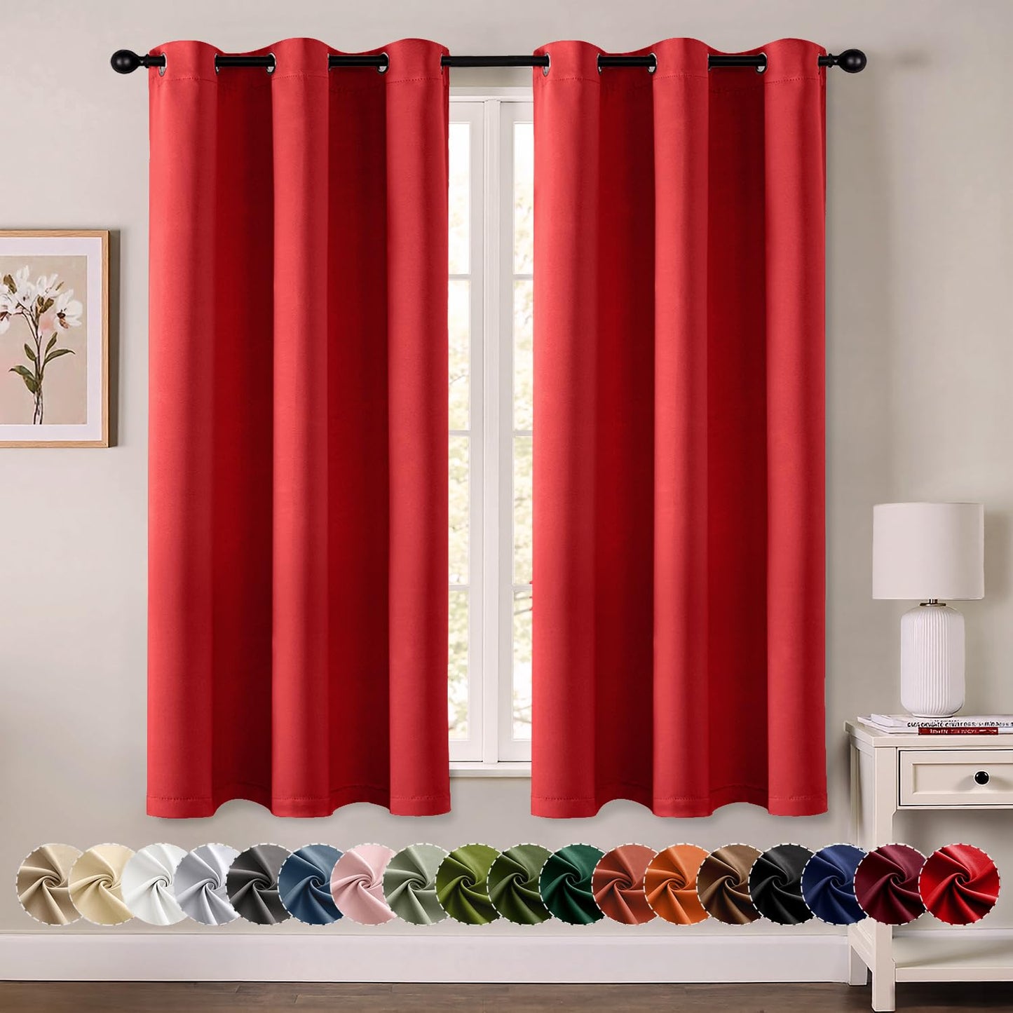 MIULEE Christmas Red Blackout Curtains for Bedroom Living Room 63 Inches Long 2 Panels, Thermal Insulated Room Darkening Drapes Grommet Noise Reducing Light Blocking Window Treatments 40x63 Inch