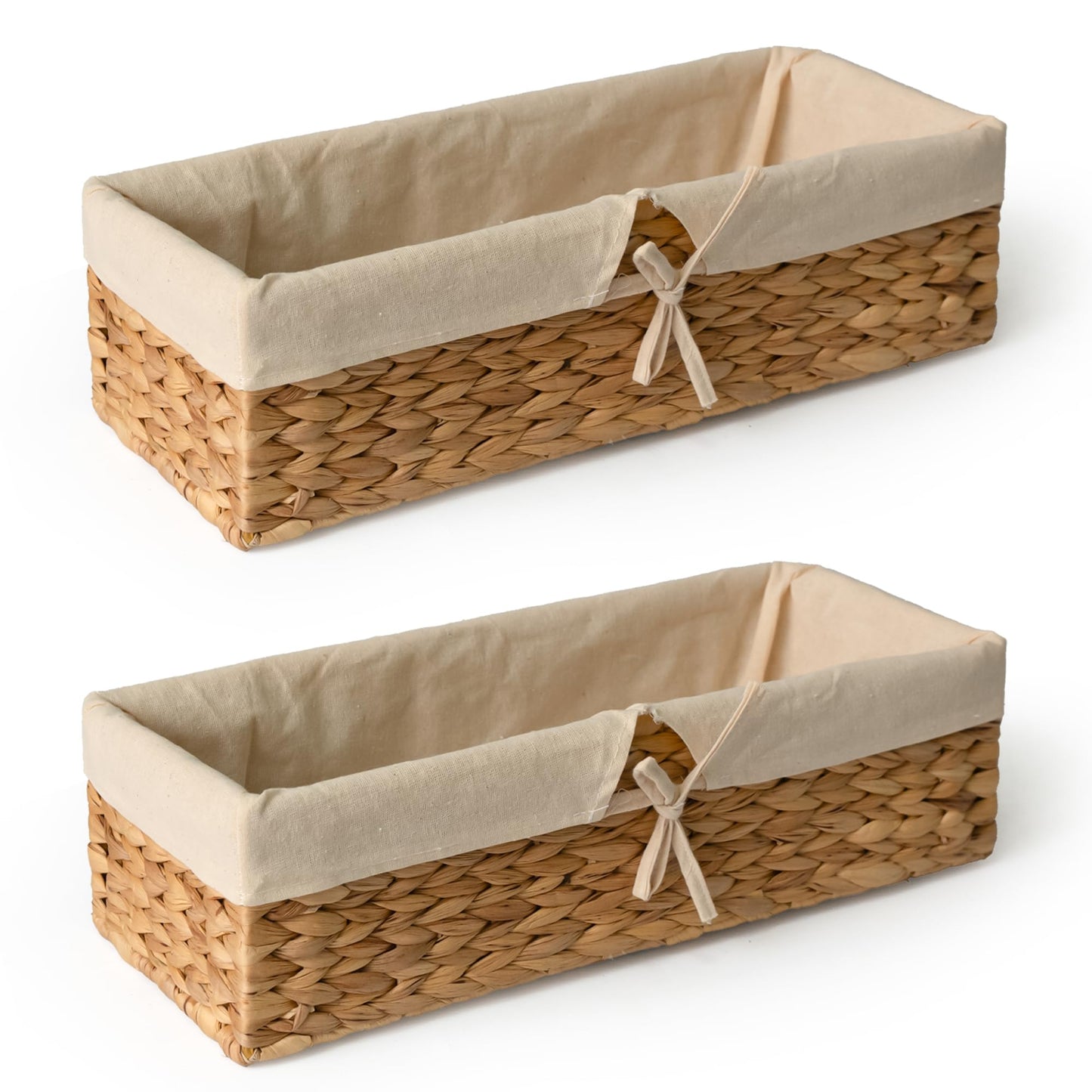 KOKODO Home Project Tank Topper Storage Baskets - Woven Wicker Basket for Toilet Paper Holder, Baskets for Vanity, Bathroom, Pantry Organizing, or Coffee Table Decor Pack of 02 Waterhyacinth