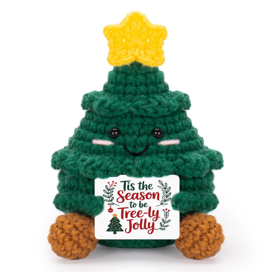 FunisFun Christmas Positive Crochet Doll - Funny Handmade Crochet Christmas Tree, Festive Gift for Christmas Decor Secret Santa Gag Gift