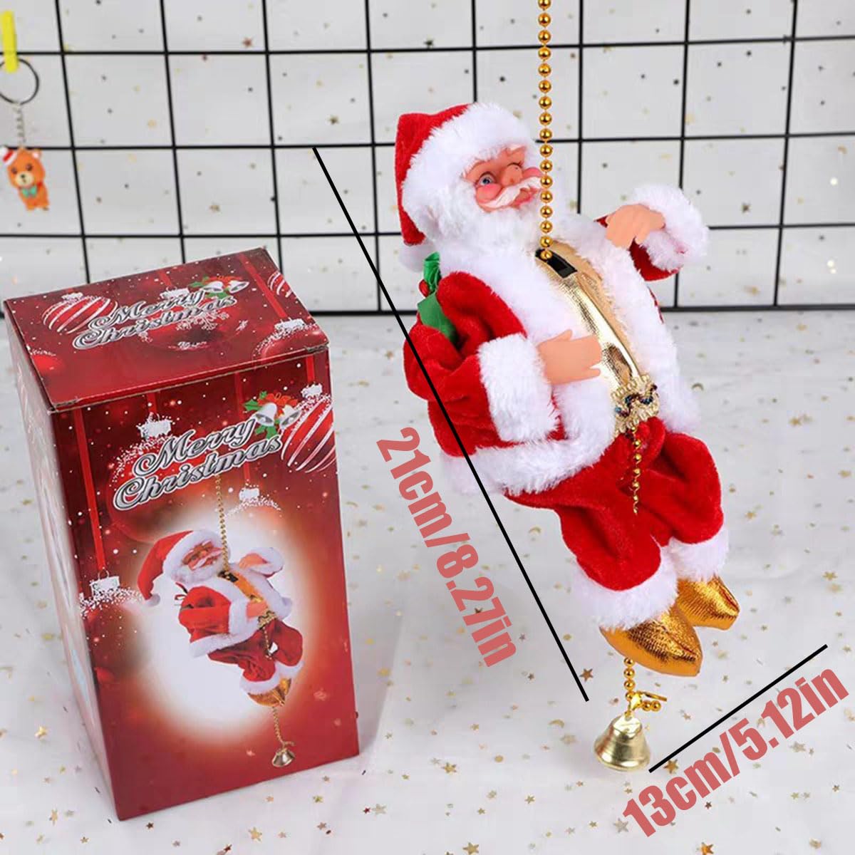 Climbing Santa with Music, Electric Santa Climbing Rope Battery Operated Climbing Santas Claus, Climbs Up and Down, Home Decoration for Parties