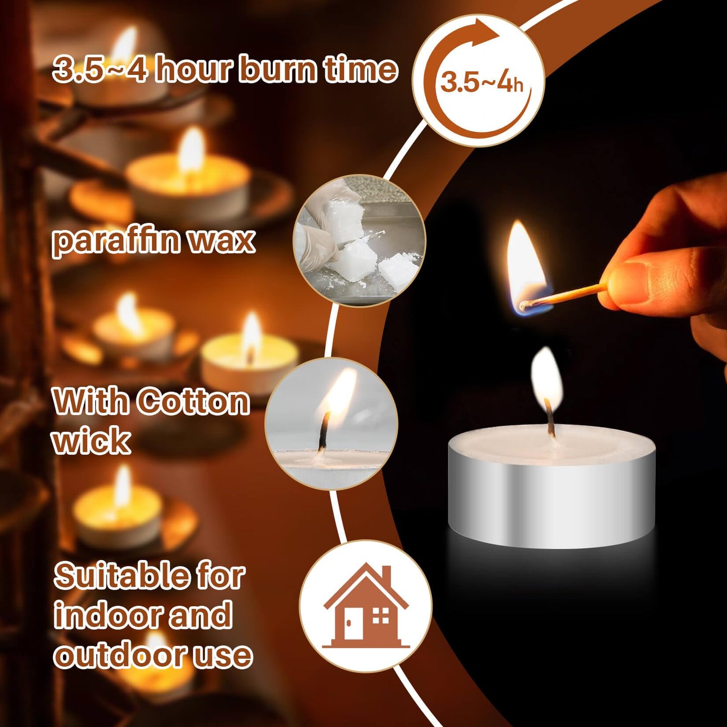 Tealight Candles - Tea Lights Candles Unscented Tea Tree Lights Mini Votive with Cotton Wick for Decorating Home,Pool,Shabbat,Wedding,Emergencies,Christmas,Halloween,Parties, Spas