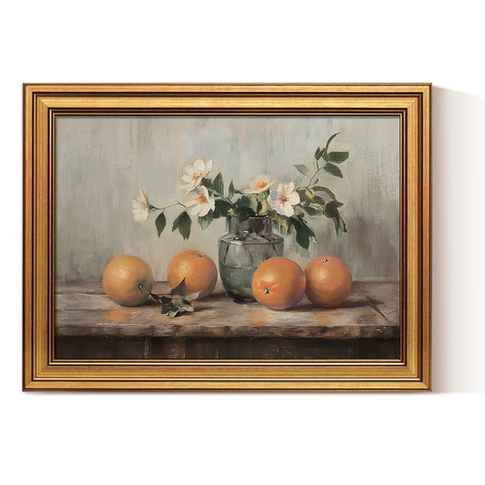VIYYIEA Vintage Gold Framed Canvas Prints Wall Decor, Farmhouse Vintage kitchen Wall Art, Classical Oranges Still Life Paintings, Rustic Pictures for Dining Room Living Room Shelf, 12x16inch