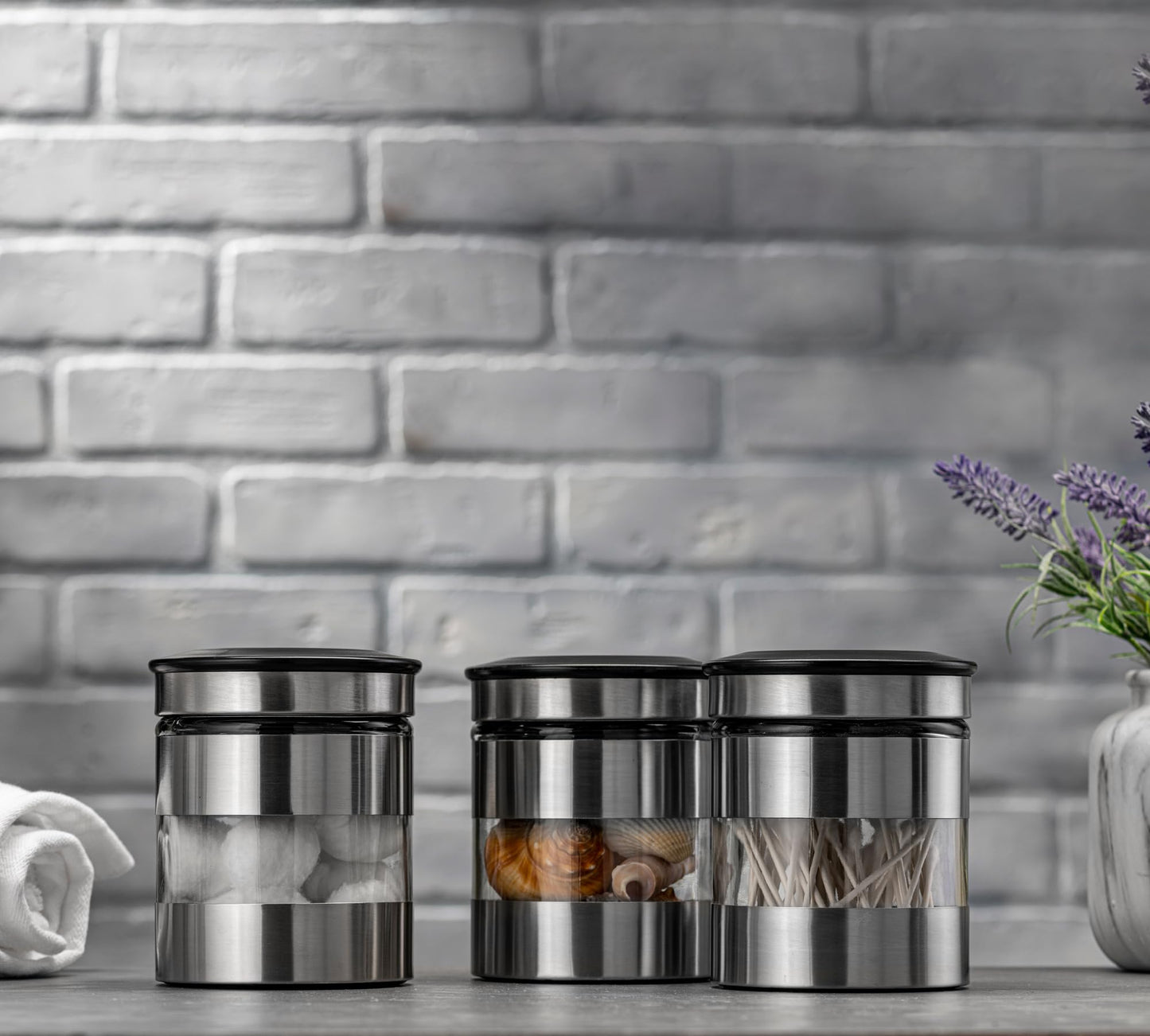 Le'raze Quality Stainless Steel Canister Set of 3 for Kitchen Counter with Glass Window & Airtight Lid - Food Storage Containers with Lids Airtight - Pantry Storage and Organization Set