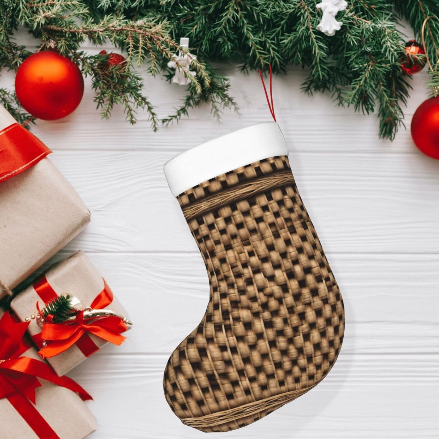 KOPUUYRD Neat Wicker Woven Grid Print Luxurious Holiday Socks,Unique Christmas Socks for Joyful Season,Festive Ornament Classic