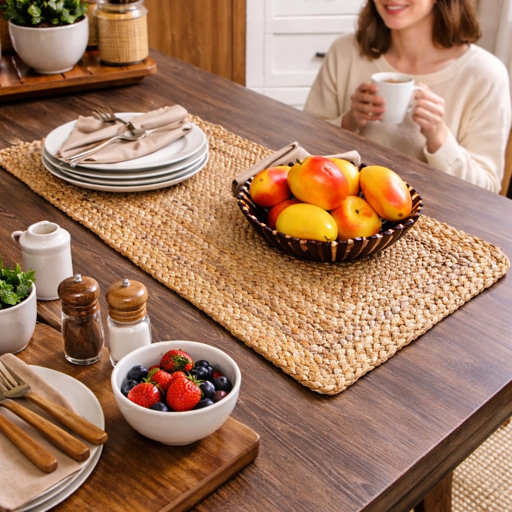 Savi Home Farmhouse Jute Burlap Table Runner 36 Inches Long, Organic Eco-Friendly Rustic Vintage Dining Table Runner, 13x36 Natural Jute Braided Table Runner