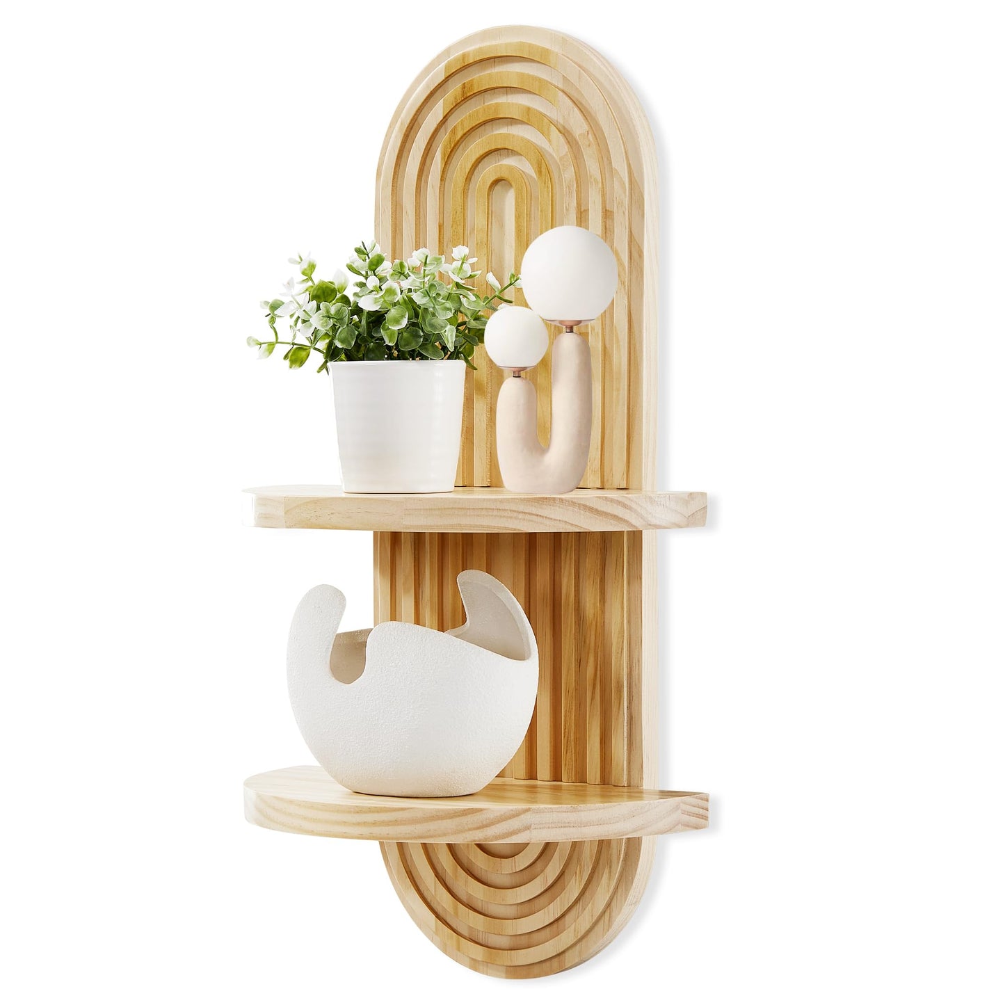 SweetSage Wooden Arched Wall Shelf - Boho Decor Floating Shelves Book Display Rainbow Shelf for Home Bedroom Living Room Nursery Office 22 x 11.8 Inches Natural