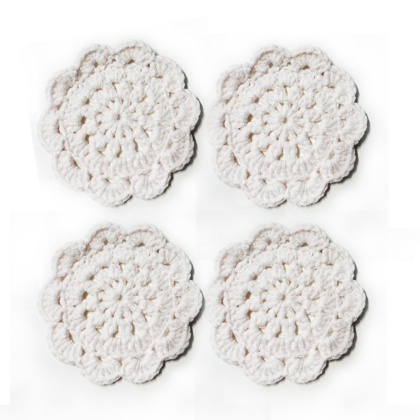 Handmade Crochet Coasters - Beige Floral Design, 4 inches, Coasters for Home Decoration, Tabletop Protection & Housewarming Gifts，4 Pieces