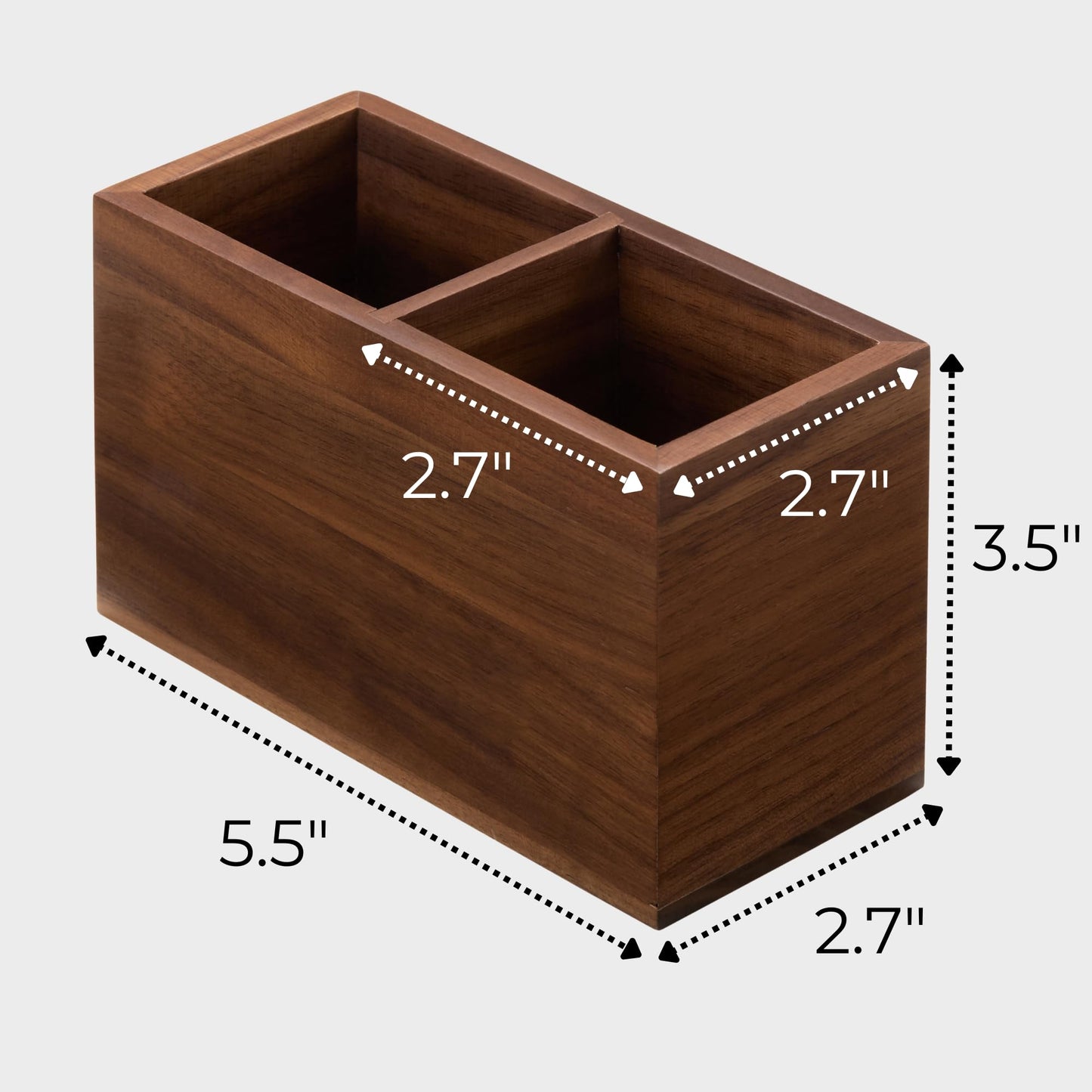 KORUA Walnut Pencil Holder (Double Slots) Wood Pen Holder for Desk