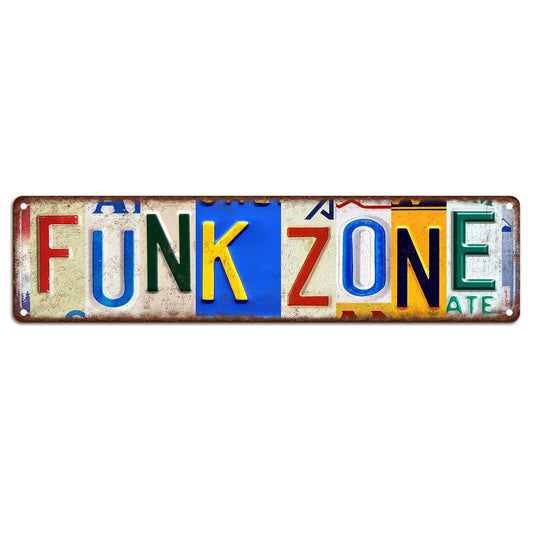 PanAJiao Vintage Funk Zone Metal Tin Sign 16x4 Inch for Home Decor,Antique Style Wall Art for Indoor Outdoor Use