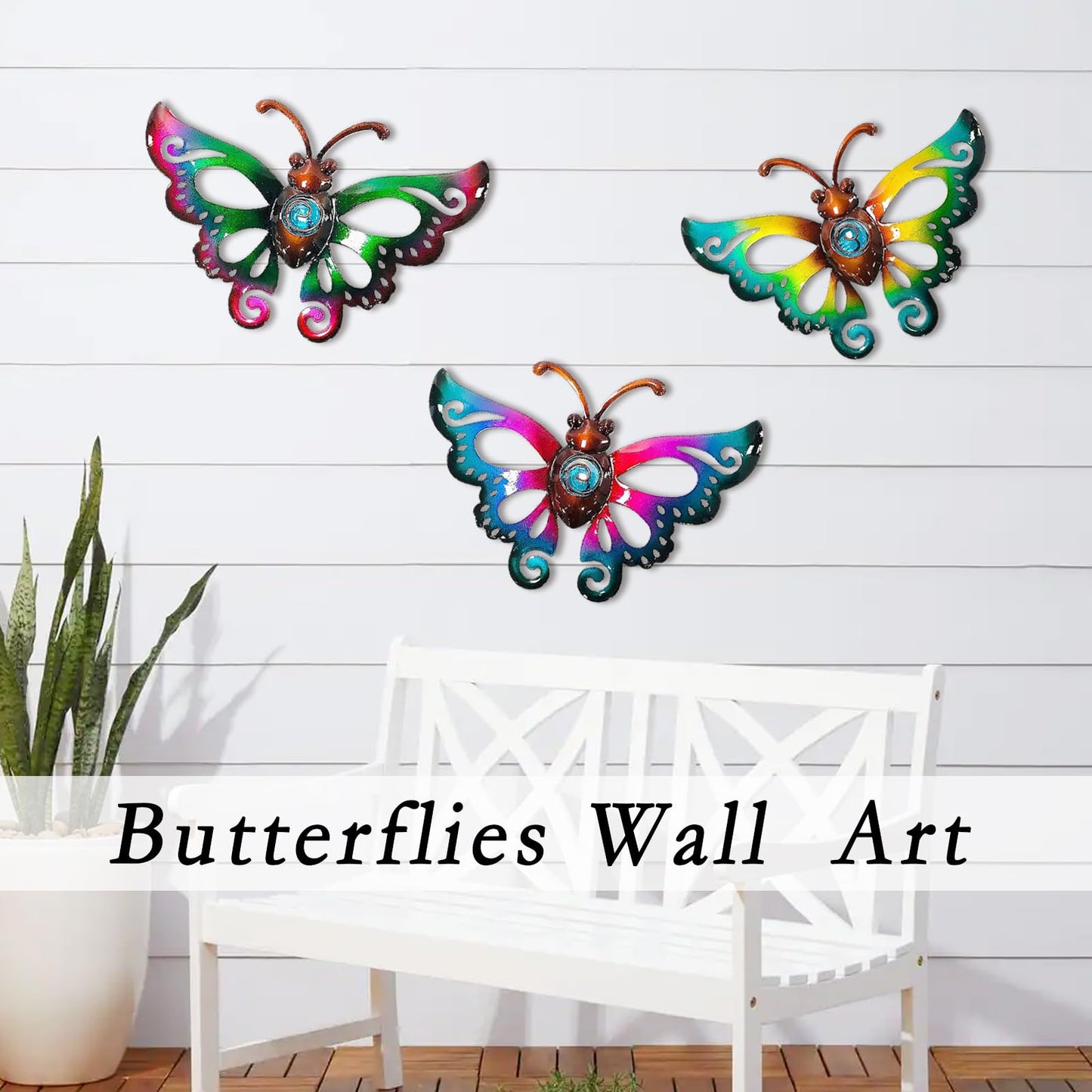 BVLFOOK Garden Decor Clearance Metal Butterfly Wall decor 3D Wall Art Hanging Valentine for Patio Fence, Set of 3, 9 inch, Indoor Outdoor Valentine Gift for Family