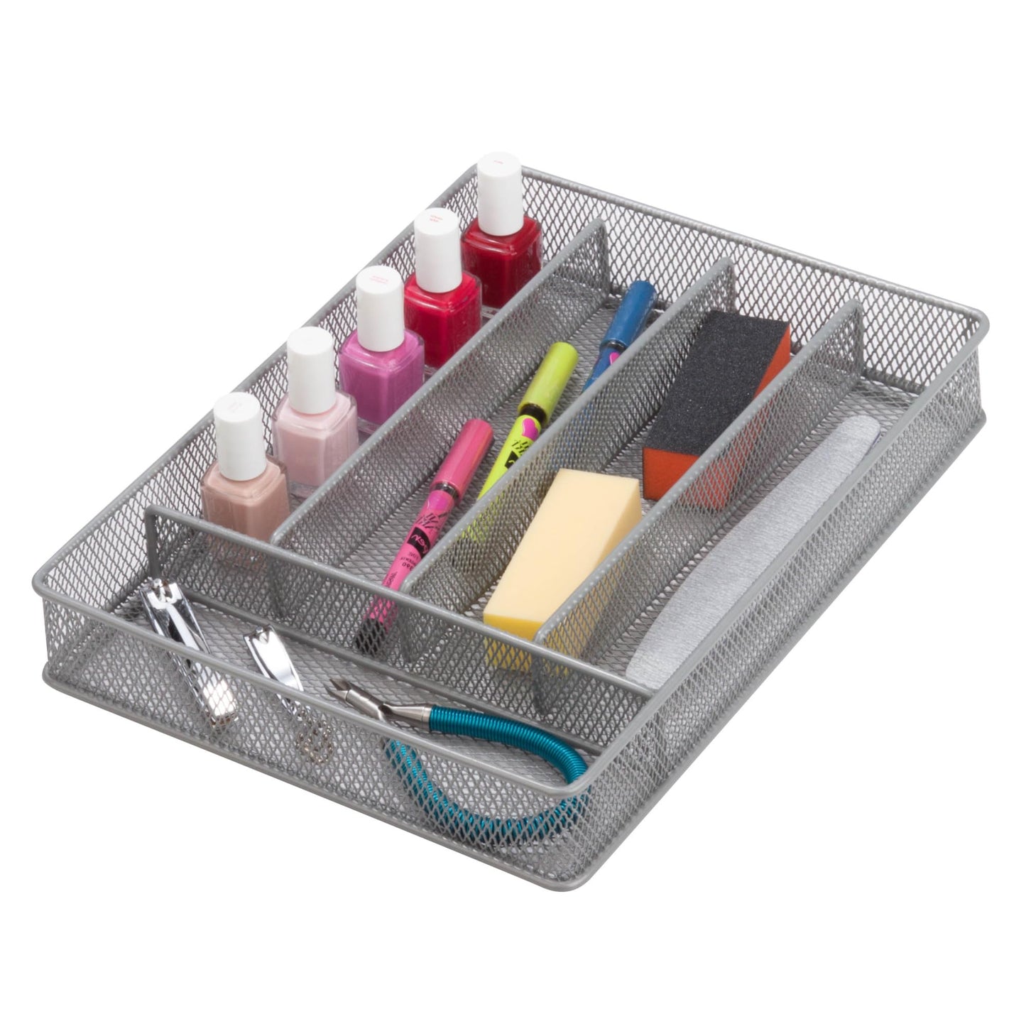 Honey-Can-Do KCH-02154 Steel Mesh 5-Compartment Cutlery Utensil Organizer, Silver