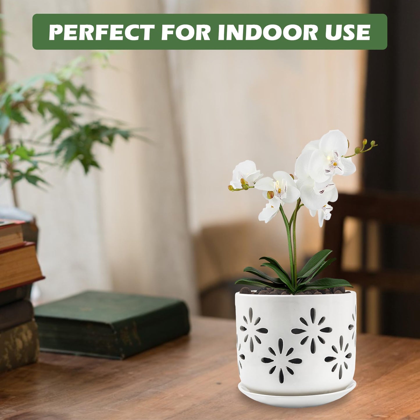 EFISPSS Orchid Pot 5+6 Inch, Ceramic Orchid Pots with Holes, Enhance Good Ventilation and Drainage, Orchid Pots Indoor/Outdoor Plants or Repotting -White