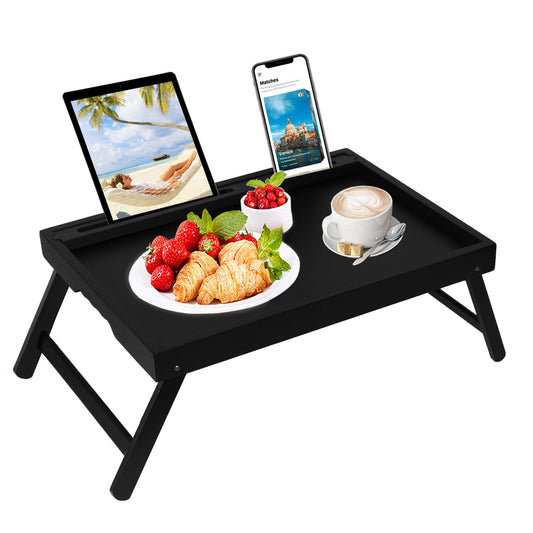 Asuthzon Bed Tray Table with Foldable Legs, Breakfast Trays for Eating on Couch with Media Slot in Bed, Eating, TV Tray, Kitchen Serving Tray(Black, Medium)