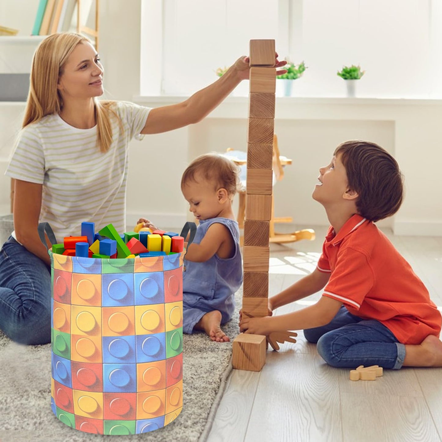 FXOLCSHE Toy storage basket,Building block toy storage basket,Nursery laundry hamper,Waterproof foldable laundry basket for kids,Clothes Organizer Basket,Toys Box,Room Decor(Blocks)