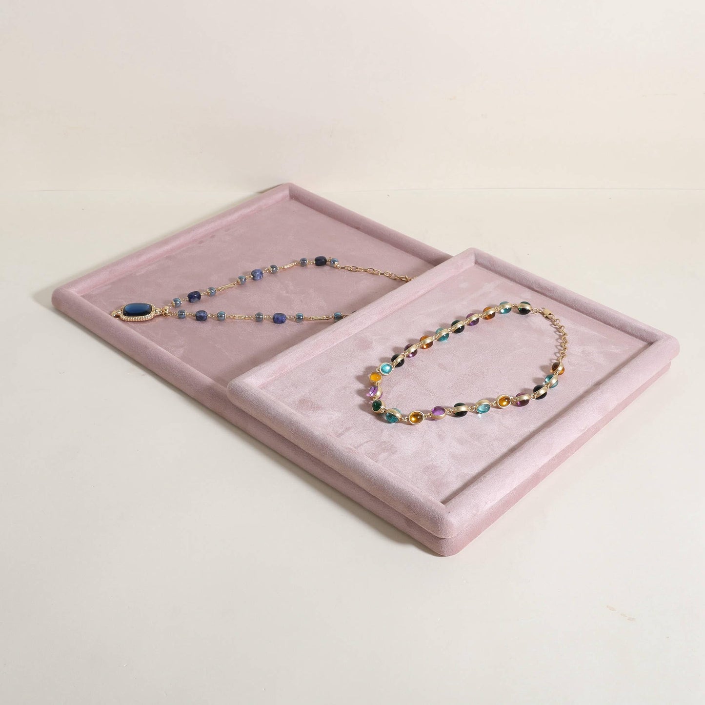 GemeShou Gemehou velvet Jewerly display tray, Top Microfiber Jewelry storage organizer plate, Empty Jewelry showcase tray for Necklace Bracelet Ring Earring Watch (Pink-Medium, 11.8 x 8.7 in)