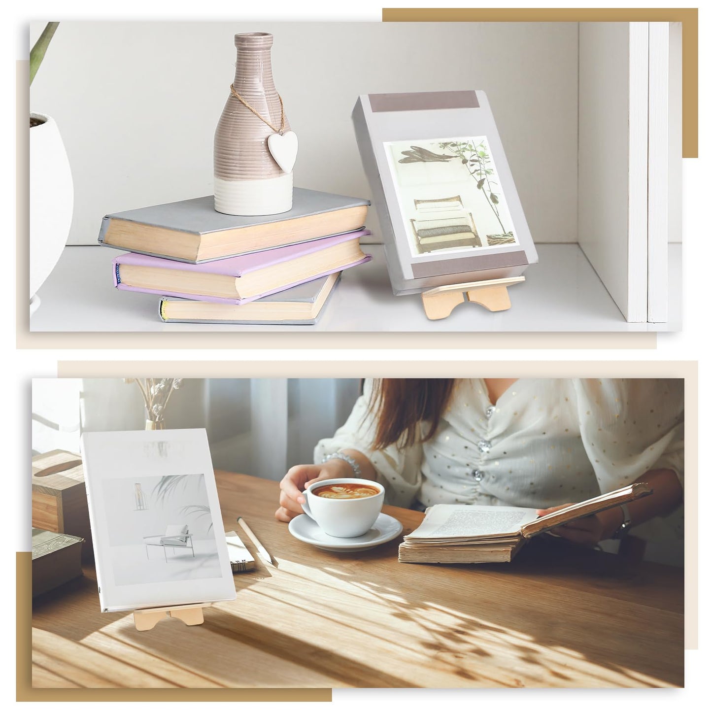 Memorywuu 4 Pack Wooden Book Stand for Display Book Holder Easel Stand Collector Display Back to School Gift for Home Office Album CD Magazine Comic Postcard Picture Artworks