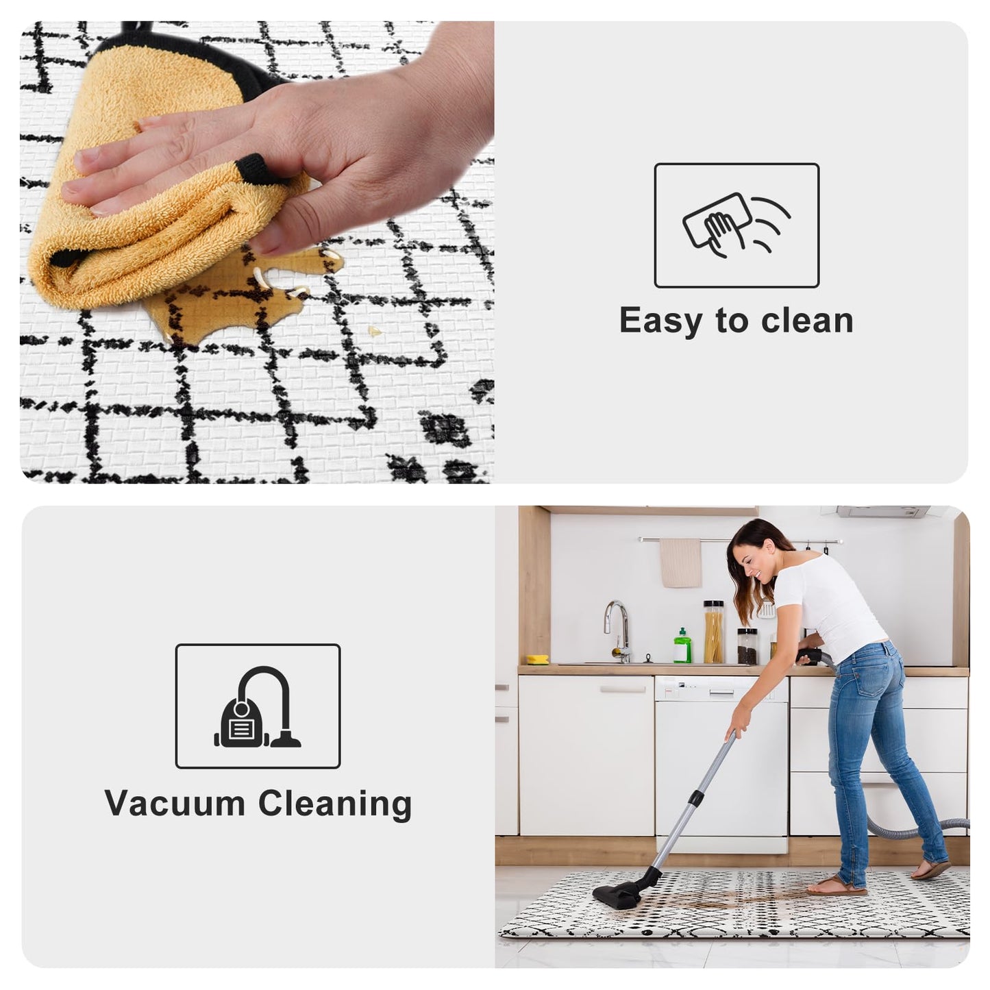 KIMODE Kitchen Mats 2PCS,Cushioned Anti Fatigue Kitchen Rugs and Mats,Non Skid Waterproof Kitchen Mats for Floor,Comfort Foam Standing Mat for Home Decor, Office,Sink,Laundry Room,Desk,Black and White