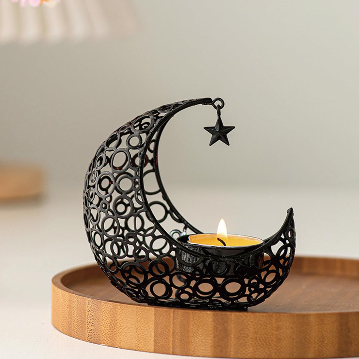 COMZPLIFE Moon Tea Light Candle Holder, Black Metal Decorative Candle Stand for Home Decor, Gift