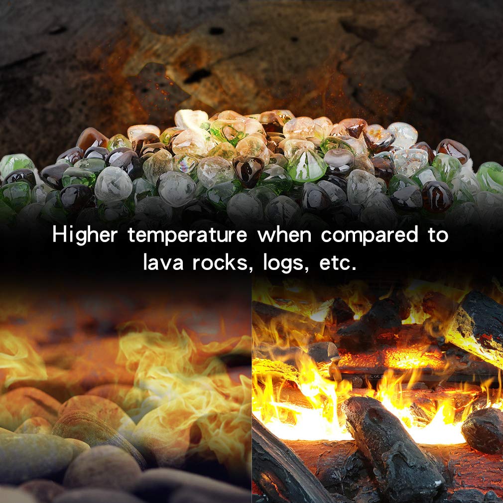 Stanbroil 10-Pound Blended Fire Glass Diamonds - 1/2 inch Fire Glass Blended Emerald Green, Crystal Ice, Amber Luster for Indoor and Outdoor Gas Fire Pits and Fireplaces