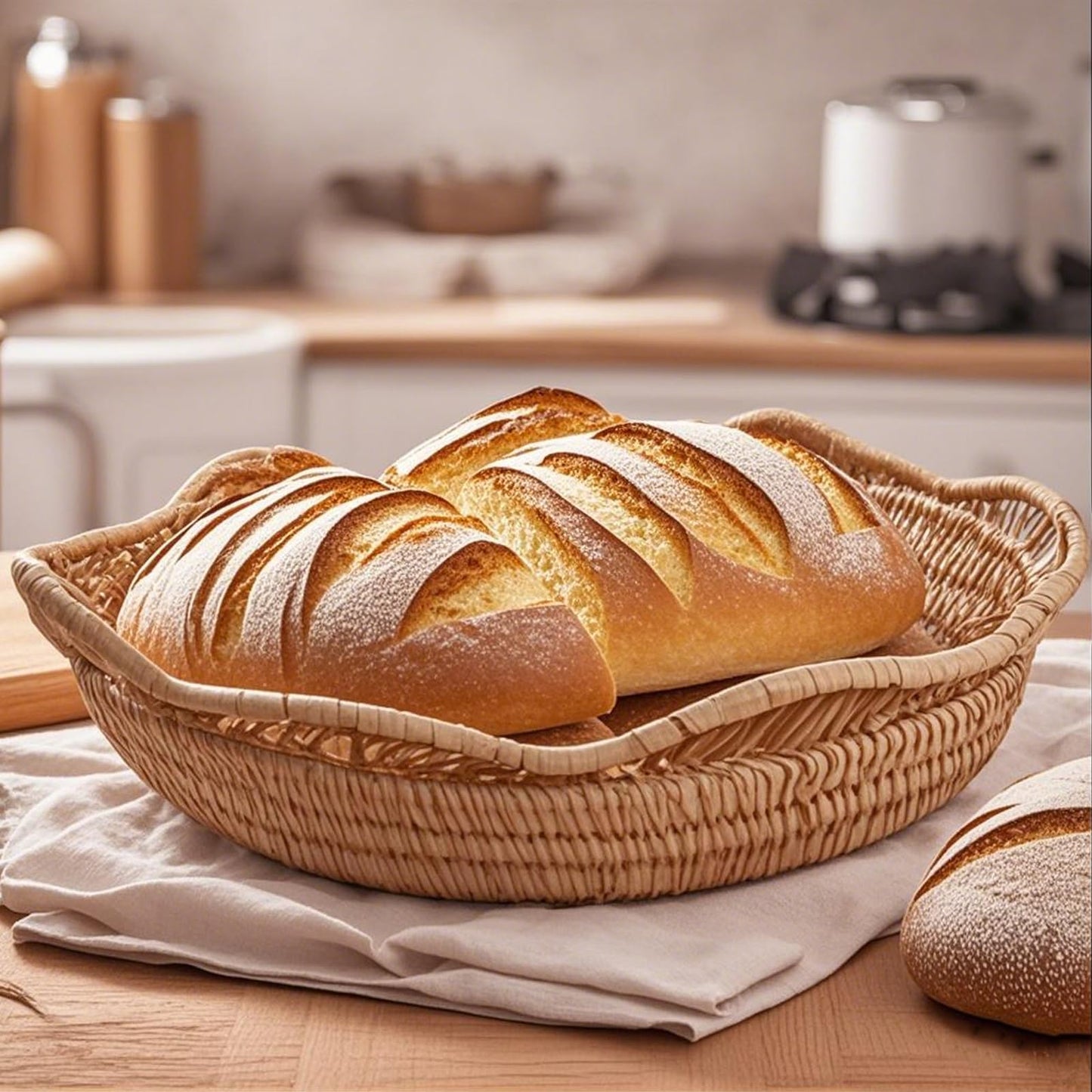 KEILEOHO 2 PCS Rattan Fruit Basket, Rattan Fruit Bowl for Serving, Woven Bread Basket for Bread, Vegetables, Kitchen Tabletop Display, 11.8 x 2.36 Inch