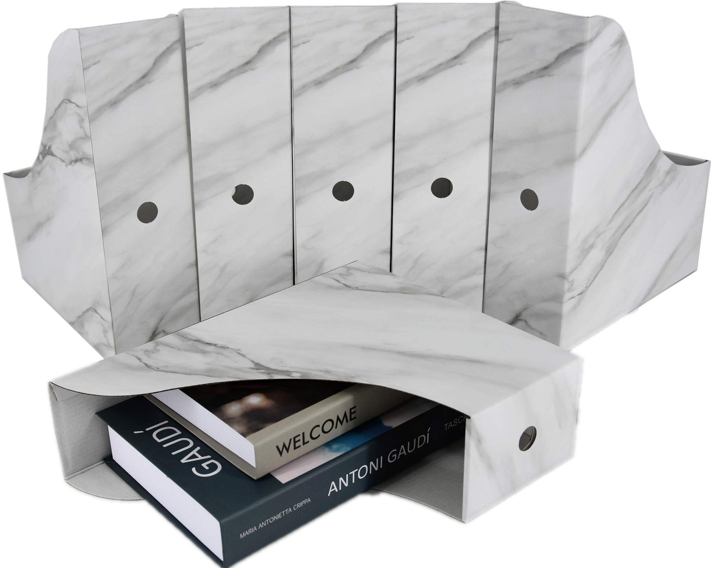 HUAPRINT Magazine Holder( 6 Pack, Marbling Gray) Cardboard Magazine File Holder-Folder Holder,Magazine Organizer,Document Organizer,Magazine Storage Box,With Labels