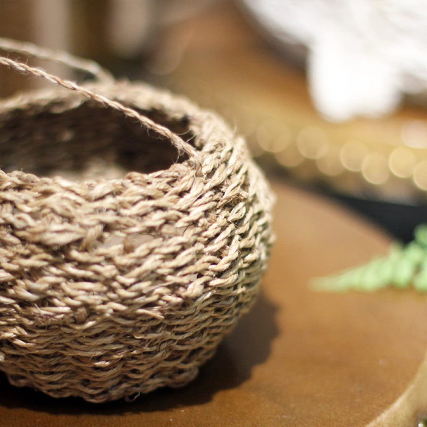 Kuppn 3.9 in Woven Hanging Plant Pot, Hemp Rope Hanging Planter with Rope, Woven Hanging Basket for Succulents, Air Plants and Small Cacti