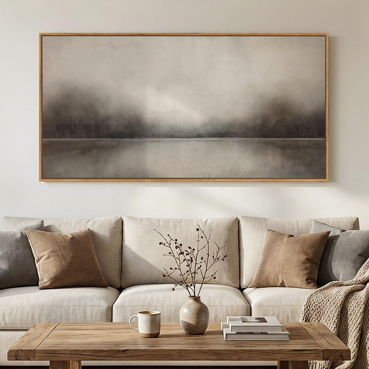 Large Framed Rustic Canvas Wall Art for Living Room, Neutral Abstract Nature Modern Prints Paintings Artwork for Walls, Horizontal Lake Landscape Pictures Wall Decor for Bedroom and Office, 30x60 In