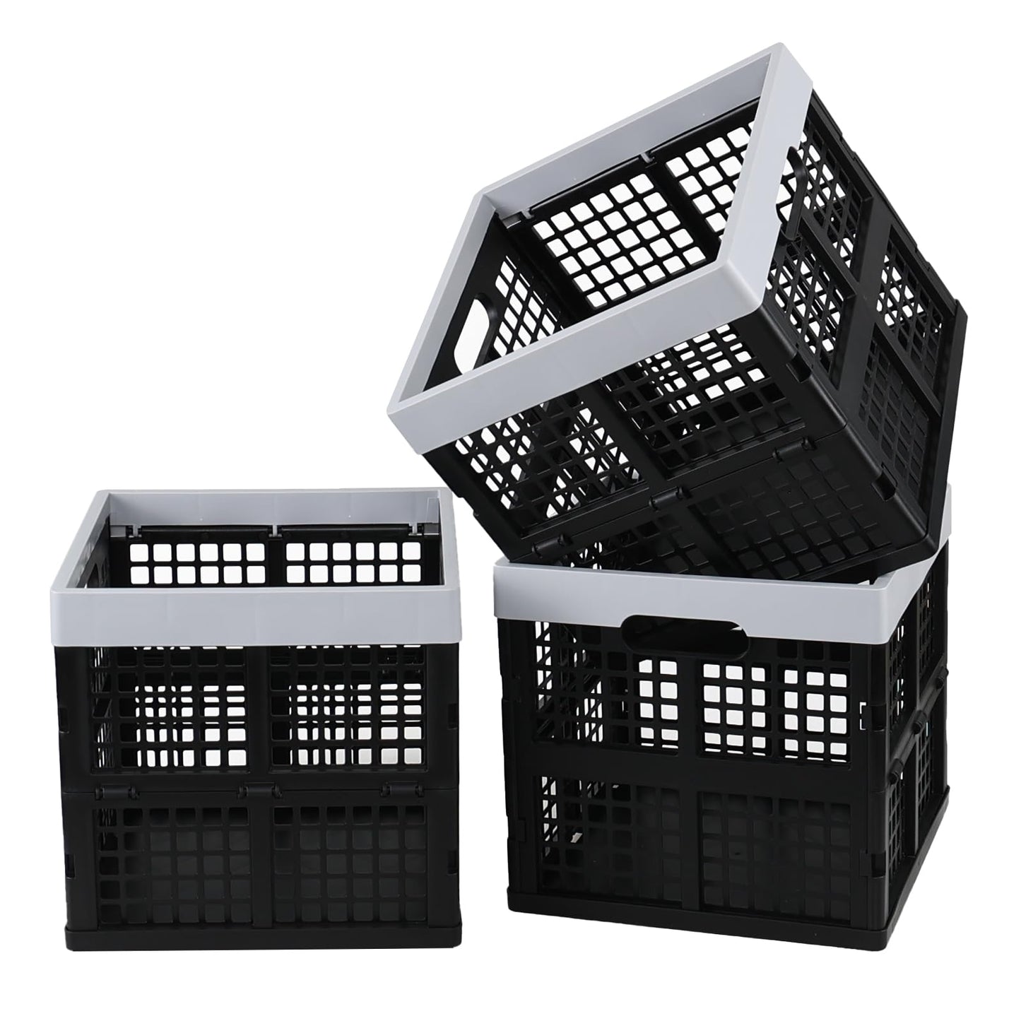 Oymlclivisa 18 L Collapsible Plastic Storage Crates, Square Foldable Crates for Storage, 3 Pack, Black