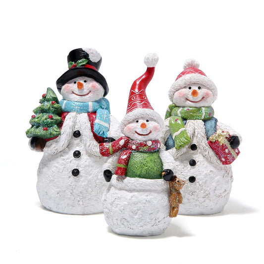 Hodao 3 PCS Christmas Snowman Family Decorations Xmas Snowman Figurines Winter Decor Handmade Figurines for Xmas Decor Gift - Christmas Party Home Decorations (Family)