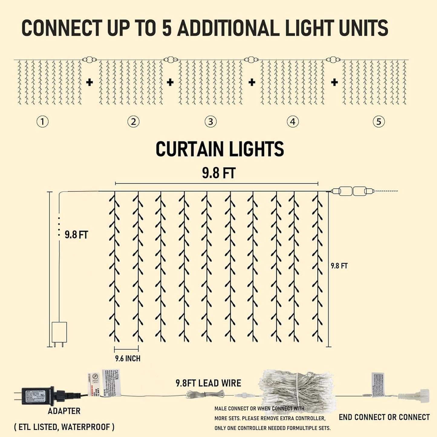 Dazzle Bright 300 LED Curtain Lights, Plug in Fairy Curtain Lights for Bedroom, Christmas Hanging String Lights Outdoor for Window Backdrop Wall Wedding Patio Indoor Dorm Party Decor, Warm White