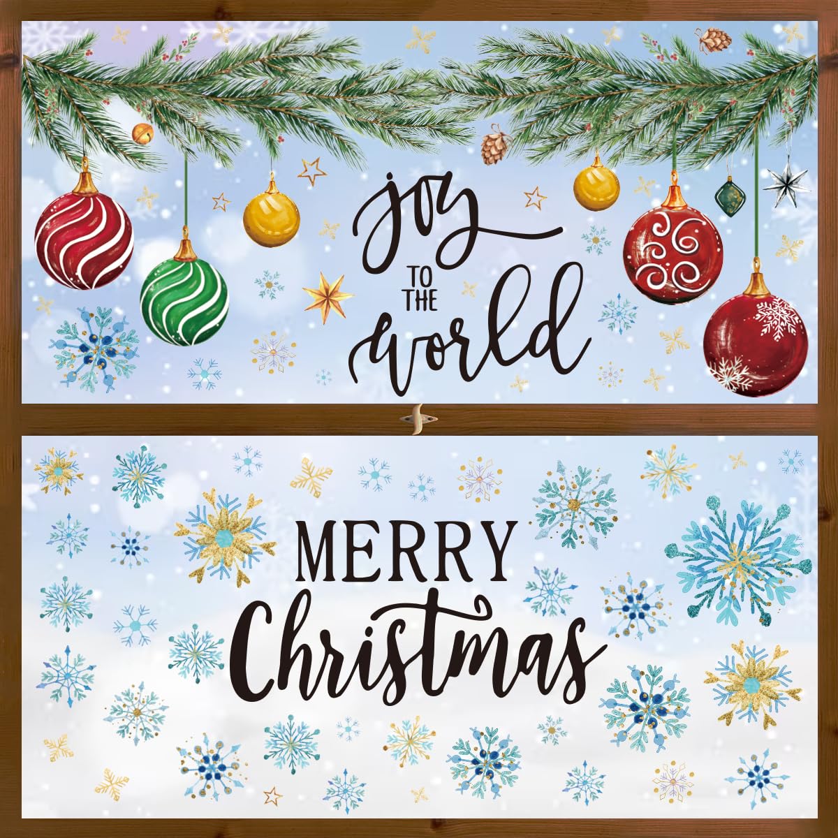 Horaldaily 221 PCS Christmas Window Cling Sticker, Xmas Balls Branches Snow for Home Party Supplies Shop Window Glass Display Decoration