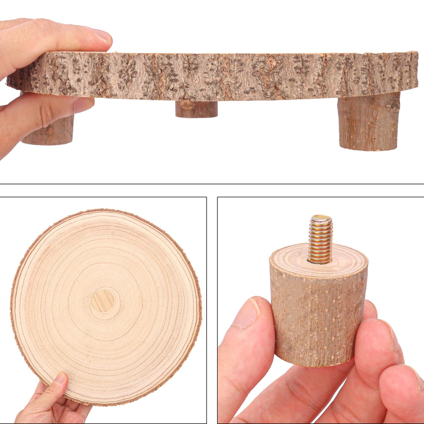 Geytetqi 4 PCS Wooden Cake Stand, 10-11 Inch Rustic Wood Cake Stand, Wood Slice with Legs, Ideal for Weddings, Parties, Home Decorations and Special Events