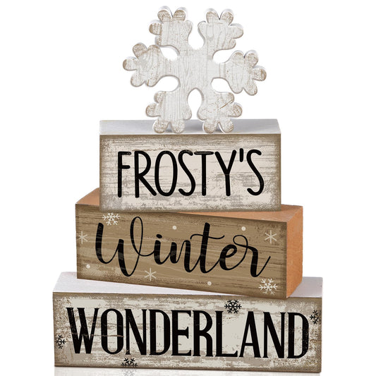 Lineshading 4 Pcs Winter Table Decorations Wooden Snowflake Decor Winter Tiered Tray Decor Rustic Snow Block Signs Gift Farmhouse Snowflake Table Centerpiece for Wonderland Party Kitchen Home