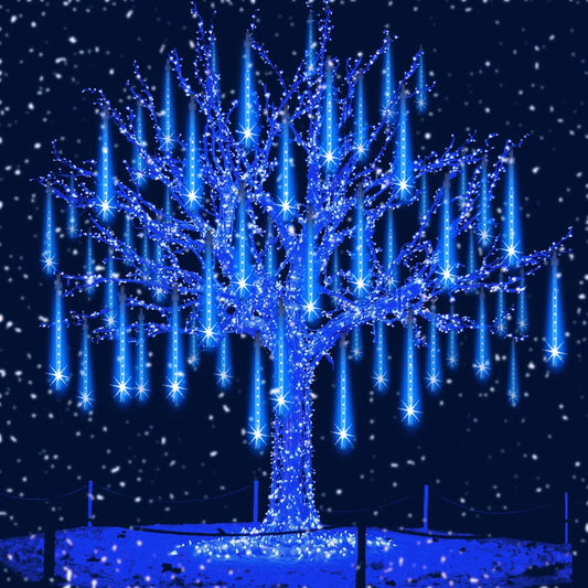 Aukora Christmas Lights Outdoor Meteor Shower Lights 12 inch 8Tubes 192LED UL Certified Falling Rain Drop Snow Icicle String Light for Xmas Tree Christmas Decorations Party Wedding Holiday Yard Blue
